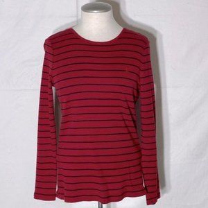 LAUREN Ralph Lauren Red Black Striped Crew Neck Long Sleeve T Shirt M
